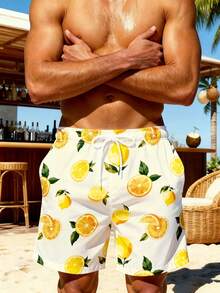 Men's Casual Lemon Print Beach Shorts - Multicolor - View 3