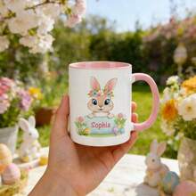 1pc, 11oz Customized Easter Bunny & Floral Text Ceramic Mug, Cute & Sweet, Suitable As Gift For Girlfriend, Valentine's Day, Best Friend, Mom, Family, Pink Or Black Mug, Father's Day, Birthday, Appreciation - All Black - View 30