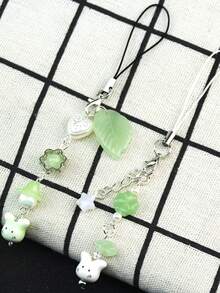 1 PC Sweet And Cute Girl Bag Hanging Imitation Jade Clover Lucky Rabbit Head Mobile Phone Ornament As A Gift For Best Friends - Multicolor - View 2