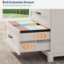 Armario de archivos laterales de madera de granja con 2 cajones y escritorio abierto, armario de archivos grande para archivo legal / carta / A4 de tamaño w / varilla colgante, marco robusto, para oficina en el hogar - Blanco parduzco - Ver 4