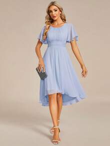 Women's Elegant Ruffle Sleeve Pleated Chiffon Bridesmaid Dress, Formal Evening Gown For Wedding Guest Spring - Baby Blue - View 5