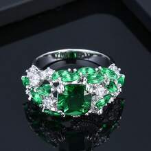 1 pieza Anillo de moda elegante con diseño geométrico redondo de piedra e incrustaciones de circonita cúbica para mujeres - Multicolor - Ver 7