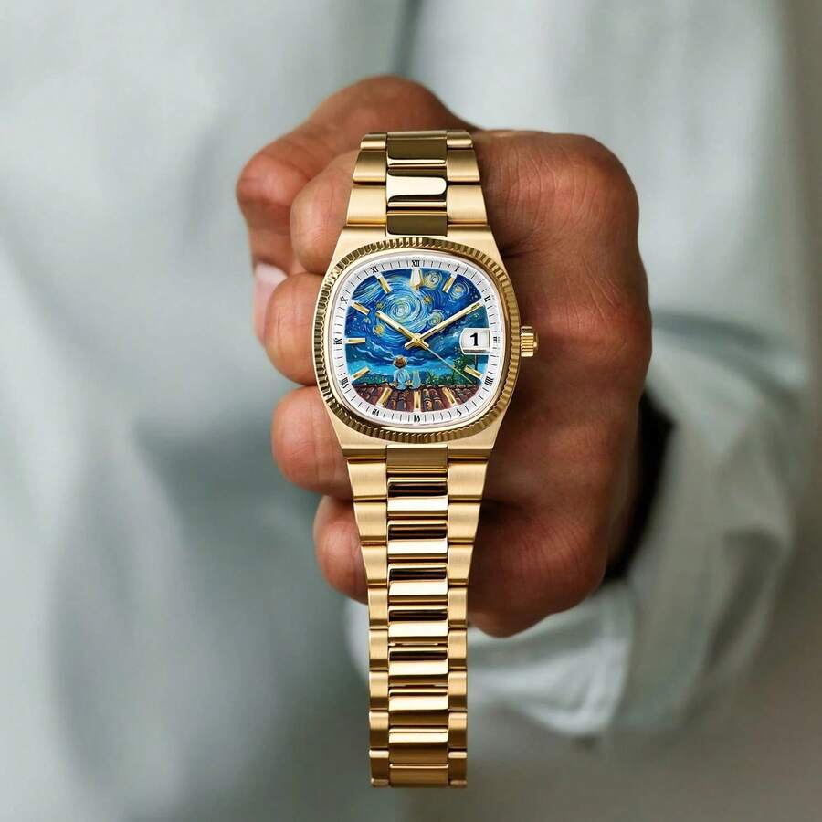 CILOA 1pc 2025 New Style Large Dial Men's Quartz Watch[518] - Vàng - Xem 1