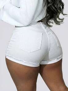 Women's Distressed Denim Shorts, Sexy And Fashionable Combination - White - View 4