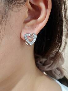 1对女士耳环，镂空心形设计，镶嵌锆石，精致别致，百搭时尚，尽显优雅气质 - 耳圈 - 查看 7