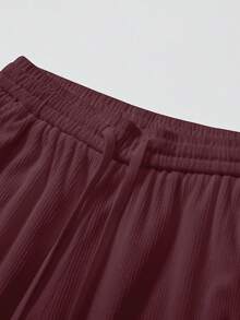 Men's Corduroy Lightweight Casual Trousers For Spring And Summer, Comfortable To Wear, With Drawstring And Pockets, Machine Washable. - 酒紅色 - 查看 3