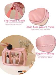 1/3pcs Fashion PU Transparent Toiletry Bag, With Handheld Grooming Organizer, Zipper Closure Cosmetic Pouch, Ideal For Daily Use, Outdoor Travel, Swimming, Fitness, Travel Accessories, Bathroom Supplies, Makeup Lovers, Perfect Gift For Valentine's Day/Mother's Day (Pink) - Multicolor - View 10