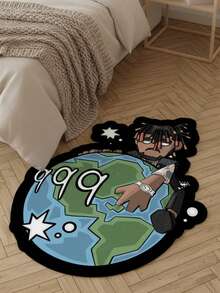 1pc Black People Earth Creative Art Design, Cartoon People Earth Pattern, Soft Comfortable Bedroom Carpet, Home Decor, Easy To Clean, Decorative Rug, Bedroom Decor, Small Rug, Carpet, Home Decor, Living Room Carpet, Living Room Small Rug, Bedroom Carpet, Living Room Home Decor, Outdoor Rug, Washable Carpet - Multicolor - View 3