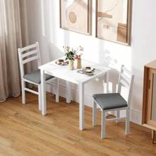 3-Piece Table And Chair Set, Ideal For Small Spaces. Upholstered Chairs, Space-Saving, MDF, White. - White - View 2