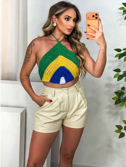 Top Crochê Feminino Frente Única Colorido – Moda Verão Brasil Ideal para o dia a dia na praia Eventos a noite