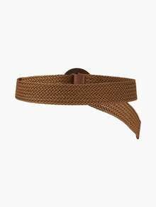 1pc Boho Style Elastic Waist Belt, Round Buckle, Suitable For Skirts, Pants, Coats, Casual, Party, Music Festival, Summer - Brown - View 2