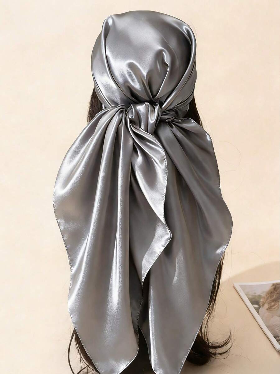 1pc Versatile Solid Color Satin 90cm Square Scarf,Beach,Holiday - Dark Grey - View 1