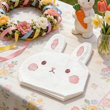 20pcs Cute Rabbit Shaped Disposable Paper Napkins, Celebrate Easter! Each Napkin Is Cut Into An Adorable Rabbit Head Shape, With A Sweet Expression And Pink Inner Ears, Creating An Imaginative And Festive Tabletop Setting. - YX066 - View 7