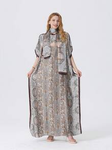 1件女士花卉印花图案长袍披肩 - 彩色 - 查看 7