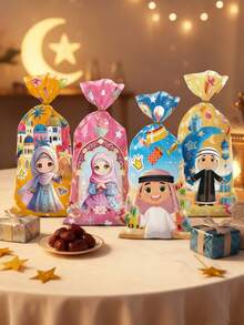 50/100pcs Ramadan Gift Bags, Eid Mubarak Candy Cookies Chocolate Packaging Bags, Ramadan Distribution Bags With Moon, Castle And Star Patterns - With Drawstring Closure, Islamic Ramadan Ramadan Eid Party Supplies, Ramadan Gifts, Eid Gifts, Eid Mubarak Decorations, Party Favor Bags, Eid Al-Adha Decorations - Multicolor - View 4