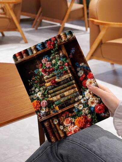 1个复古花卉书架图案平板电脑保护套，兼容(A16) 11英寸第11代（2025/10代）、10.2英寸、Pro 2021/2020、Galaxy Tab A8 10.5英寸（2022）、Matepad 10.4/Tab，防摔，带笔槽，支持睡眠/唤醒功能，适合送给孩子/家人，情人节礼物