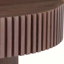 39.37" Round Coffee Table Wood, Modern Unique Circle Coffee Table, Contemporary Drum Fluted Coffee Table Accent End Side Table Center Table For Living Room, Small Space, Apartment - Quả óc chó - Xem 5
