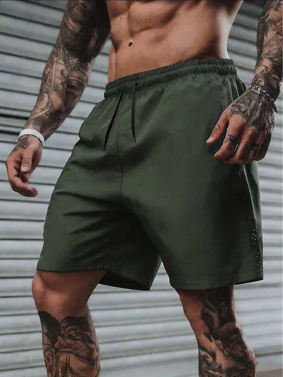 Men's Casual Breathable Fitness Shorts - Army Green - View 1