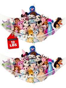 2pcs Plush Animal Hanging Hammock | Corner Hanging Storage Rack, Plush Animal Storage Net | Made Of High-Quality Fishing Net, Can Hold 12 Lbs, Cute Room, Bedroom And Home Decor - Multicolor - View 8