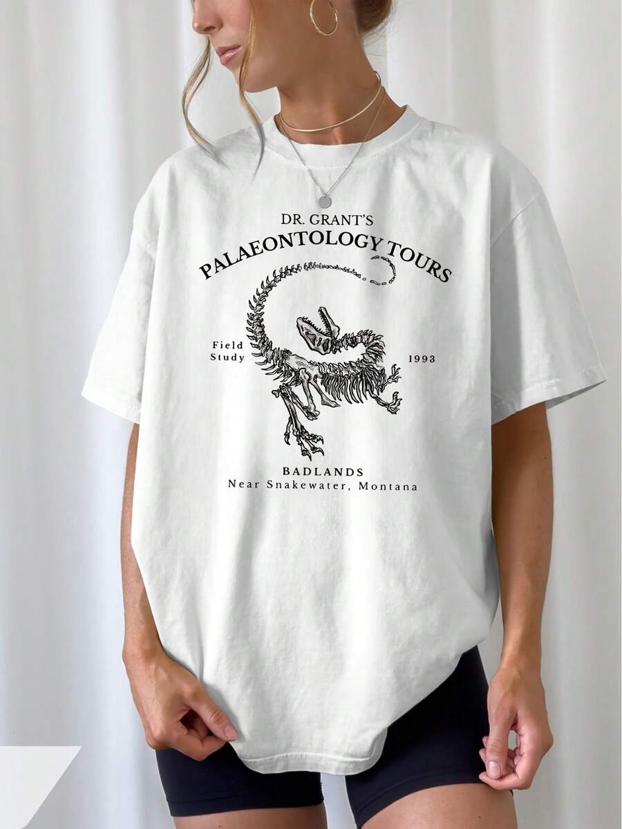 Women'S Paleontology Tour T-Shirt - Dr. Grant'S Dinosaur Graphic Tee, Vintage Jurassic Design, Short Sleeve Crew Neck Casual Top For Spring &Amp; Summer, Perfect Gift For Dinosaur Lovers, Dinosaur Clothes - White - View 1