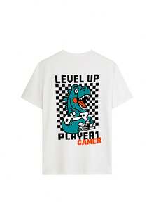 1pc Young Boys Casual Printed Round Neck Short Sleeve T-Shirt, Summer Student Wear - A And Versatile T-Shirt That Brings Joy And Happiness To Every Child! - White - View 5