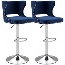 Bar Stools Set Of 4 Velvet Swivel Adjustable Barstools With Hollow Back Rivet Trim And Stable Chrome Base Upholstered Counter Height Bar Stools For Kitchen Island Blue - Blue+Silver Base - View 8