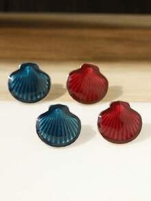 1 Pair Minimalist Colorful Glazed Shell Shaped Alloy Stud Earrings, Green Color Earrings Suitable For Women's Daily, Party, Holiday Wear - Shell Earrings - View 5