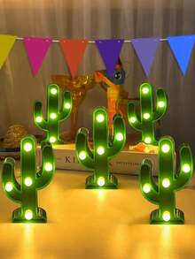 Mini LED Kaktus-förmige Lampe - batteriebetrieben, grüne Kunststoff Kaktus Mini Tischlampe, geeignet für Schlafzimmer, Wohnzimmer, Arbeitszimmer, Garten und Party Dekoration - Einheitsgröße - Übersicht 2