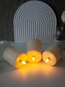 This 3-Pack Of Acrylic Flameless Column Candles Is Battery Powered And Creates A Romantic Atmosphere. It Includes A Remote Control Timer And Is A Flameless Electronic LED Candle Suitable For Weddings, Proposals, Valentine's Day, Company Parties, Home Décor, And Other Occasions. - Off White - View 6
