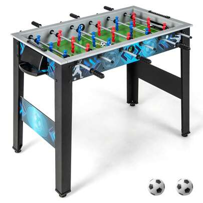  COSTWAY Foot Table For All Ages, Stable Soccer Table Game With 2 Footballs, Smooth Handle, 18 Realistic Players, Sport Style Painting, Versatile Indoor Foosball Table For Game Room, Office, Party