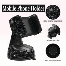 1pc Rhinestone Decor Car Phone Holder, Durable & Fashionable, 360 Degree Rotation, Suction Cup Dashboard Mount - A - View 9
