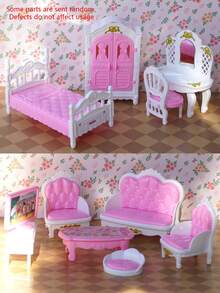 11件/22件迷你过家家粉棕色欧式浴室、客厅、卧室塑料娃娃屋配件，DIY欧式公主娃娃屋玩具，拍照道具，生日/节日礼物，随机图案包装，运输过程中可能受到挤压 - 彩色 - 查看 11