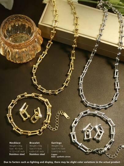 1pc Adjustable Unisex Stainless Steel U-Shaped Horseshoe Chain Bracelet Necklace