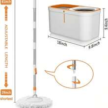 Spin Mop Bucket With  System Extended Mop Handle 61"Mop And Bucket For Floors Cleaning With 5 Replacement Head Refill 1 Cleaning Brush Head - A - View 5