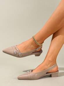 Women's Solid Color High Heels, Fashionable Pumps, Versatile Office & Casual Shoes - Apricot - View 5
