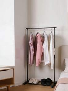 1pc Freestanding Clothes Hanger Rack, Indoor Bedroom Wardrobe Hanging Rod, Portable Balcony Drying Clothes Rack - Black - View 7