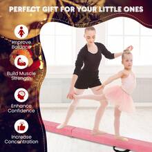 COSTWAY 270CM Folding Balance Beam With Solid Wood Base And Anti-Slip Bottom, Pink - Pink - View 9