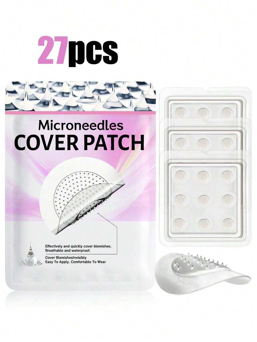 27/18/9片装微针贴片，含玻尿酸，针长0.25毫米，配粉色塑料镊子，适合所有肤质，可用于面部、额头、法令纹、眼周，使肌肤更光滑、更亮泽、更细腻，面部护理，眼膜，面膜，男女皆宜，面部按摩器，面部滚轮，美容配件，护肤的理想之选。