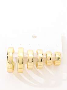 3 Pairs Gold C-Shaped Hoop Earrings, Sweet Girl Daily Versatile Earrings - Gold - View 8