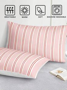 2pcs/3pcs Pink Striped Numeric Print Duvet Cover Set (1 Duvet Cover + 2 Pillow Shams, Inserts Not Included), Made Of Polyester Fiber, Suitable For Daily Use, Soft And Skin-Friendly, Applicable To Bedroom, Master Bedroom, Guest Room And Secondary Bedroom - Multicolor - View 6