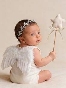 Infant INS Style 100 Days/Full Moon Banquet/Themed Party Photography Props Magic Wand + Angel Wings + Headband 3 Pieces Set White/Pink Optional - Multicolor - View 10