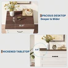 Armario de archivos laterales de madera de granja con 2 cajones y escritorio abierto, armario de archivos grande para archivo legal / carta / A4 de tamaño w / varilla colgante, marco robusto, para oficina en el hogar - Blanco parduzco - Ver 2