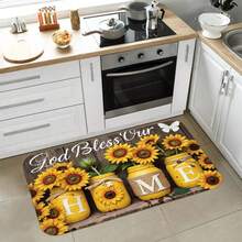 Sunflower Pattern Modern Kitchen Mat | Soft And Comfortable Lightweight Flannel, Suitable For Bedroom, Living Room, Dining Area, Bathroom, Laundry Room, Doorway, And More - Machine Made, Polyes - trắng - Xem 8