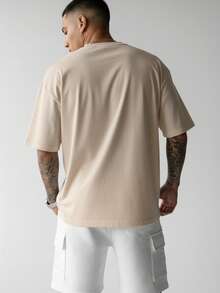 GRDR 男士时尚数字印花短袖T恤，适合日常通勤和运动 - 杏色 - 查看 4