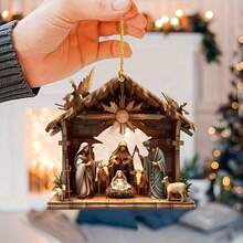 1 Classic Christmas Scene Car Ornament - Nativity Scene Design, Dual-Use Home & Car Decoration | Christmas Gift/Exquisite Keychain/Car Hanging Decoration - 1pc - View 1