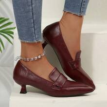 Damen Spitzschuh Kitten Heel Loafer, Kunstleder Mode High Heels, geeignet für Büro, Alltag, Lässig Ausflüge und Geschäftstreffen, bequeme Absätze, erhältlich in Schwarz, Burgund, Beige - ein zeitloser modischer Schuh für die stilvolle moderne Frau - Bordeaux - Übersicht 4