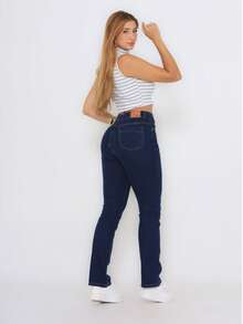 Women's Straight Leg Jeans With Elastane Lycra, High Waist, Traditional Malloy Style - 藍色 - 查看 4