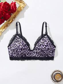 1pc Sexy Leopard Print Lace Trim Maternity Nursing Bra - Multicolor - View 3