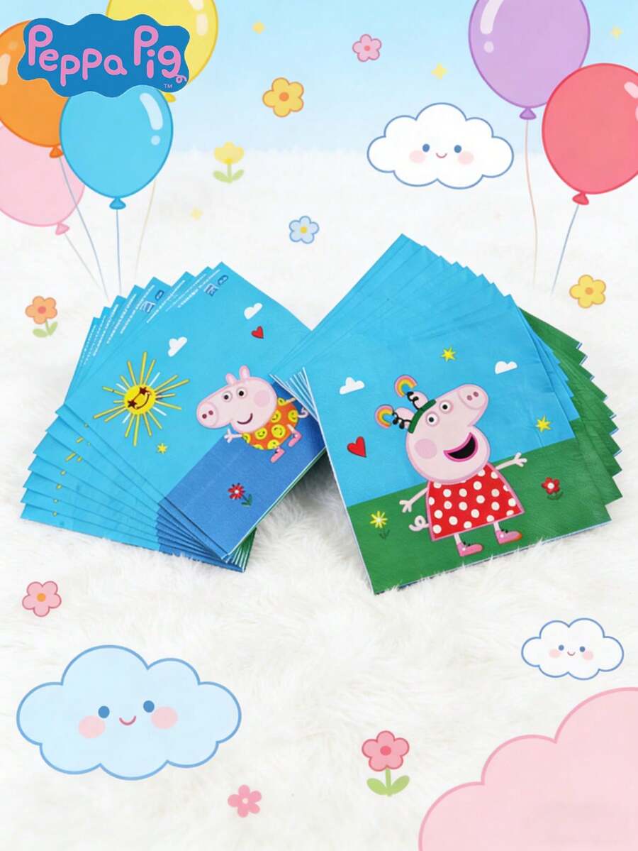 Hasbro 官方授權佩佩豬卡通主題拋棄式紙巾,20入,6.5英吋,適用於生日慶祝、節日派對、野餐、家庭聚會及其他場合 - 彩色 - 查看 1
