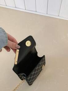 Women's Handbag, Fashion Chain Strap Mini Lipstick Bag, Jacquard Pattern Purse - Black - View 3